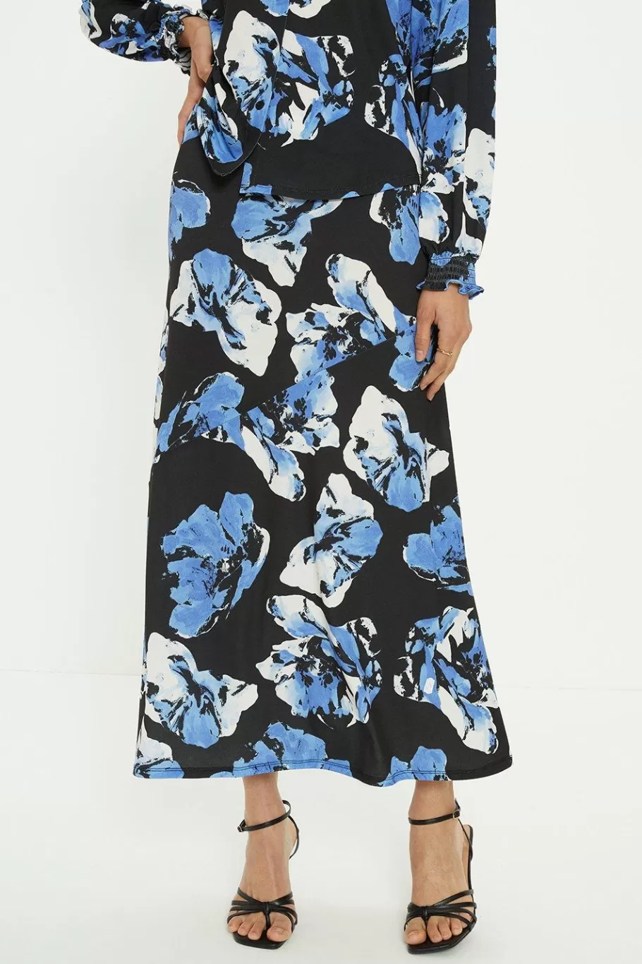 Oasis Floral Printed Seam Detail Midi Skirt Blue Store