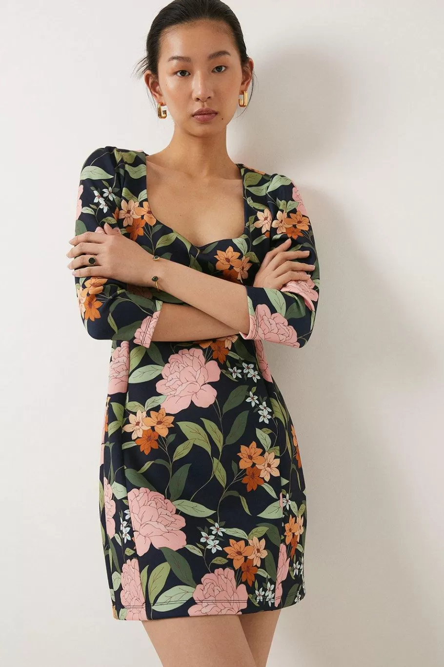 Oasis Floral Scuba Shift Mini Dress Navy Online