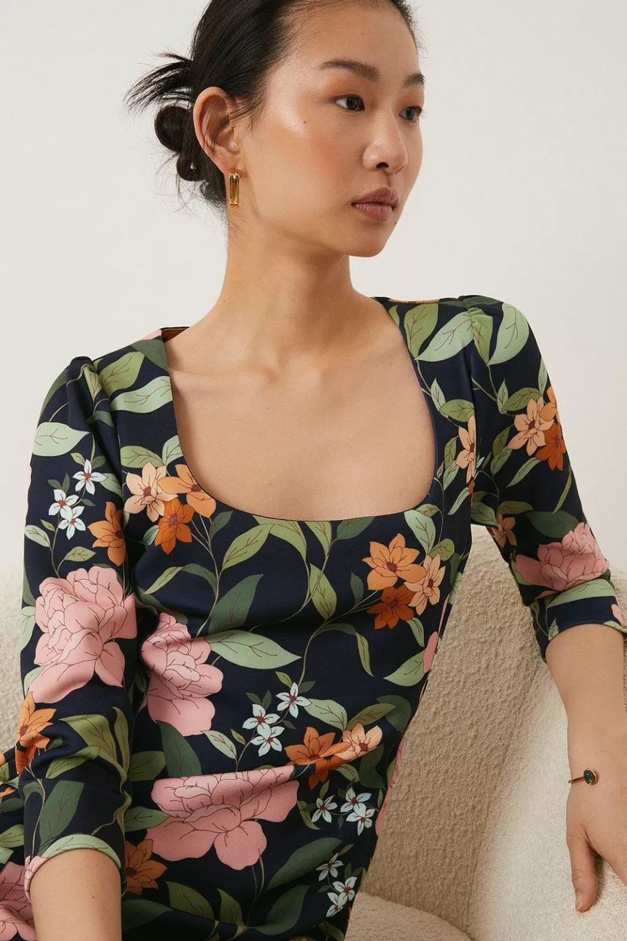 Oasis Floral Scuba Shift Mini Dress Navy Online