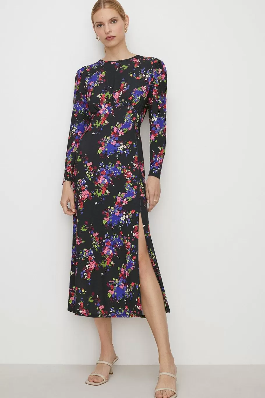 Oasis Floral Slinky Jersey Tie Back Midi Dress Multi Discount