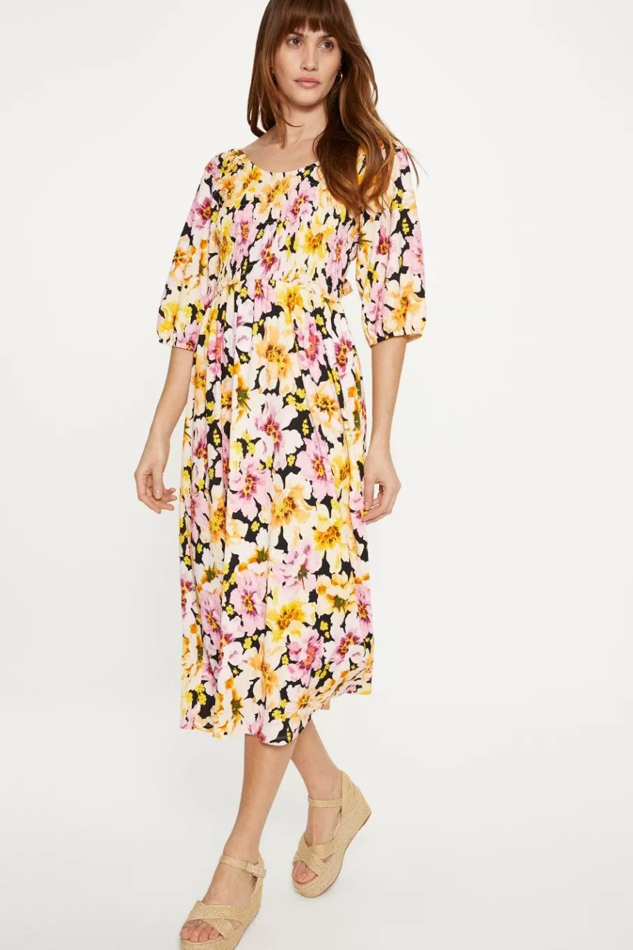 Oasis Floral Tie Back Crinkle Midi Dress Multi Flash Sale