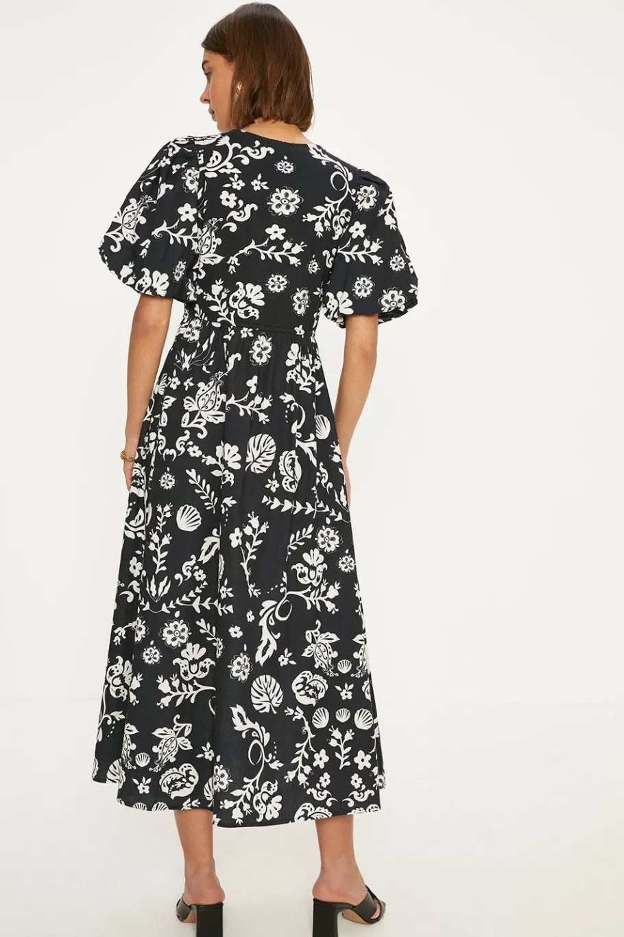 Oasis Floral Woven Mix Puff Sleeve Cotton Midi Dress Multi Sale