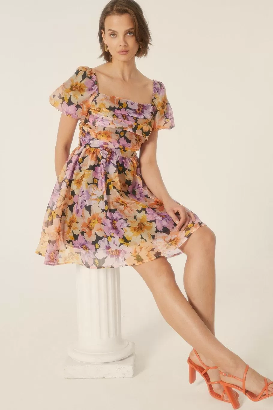 Oasis Floribunda Organza Ruched Mini Dress Floral Shop