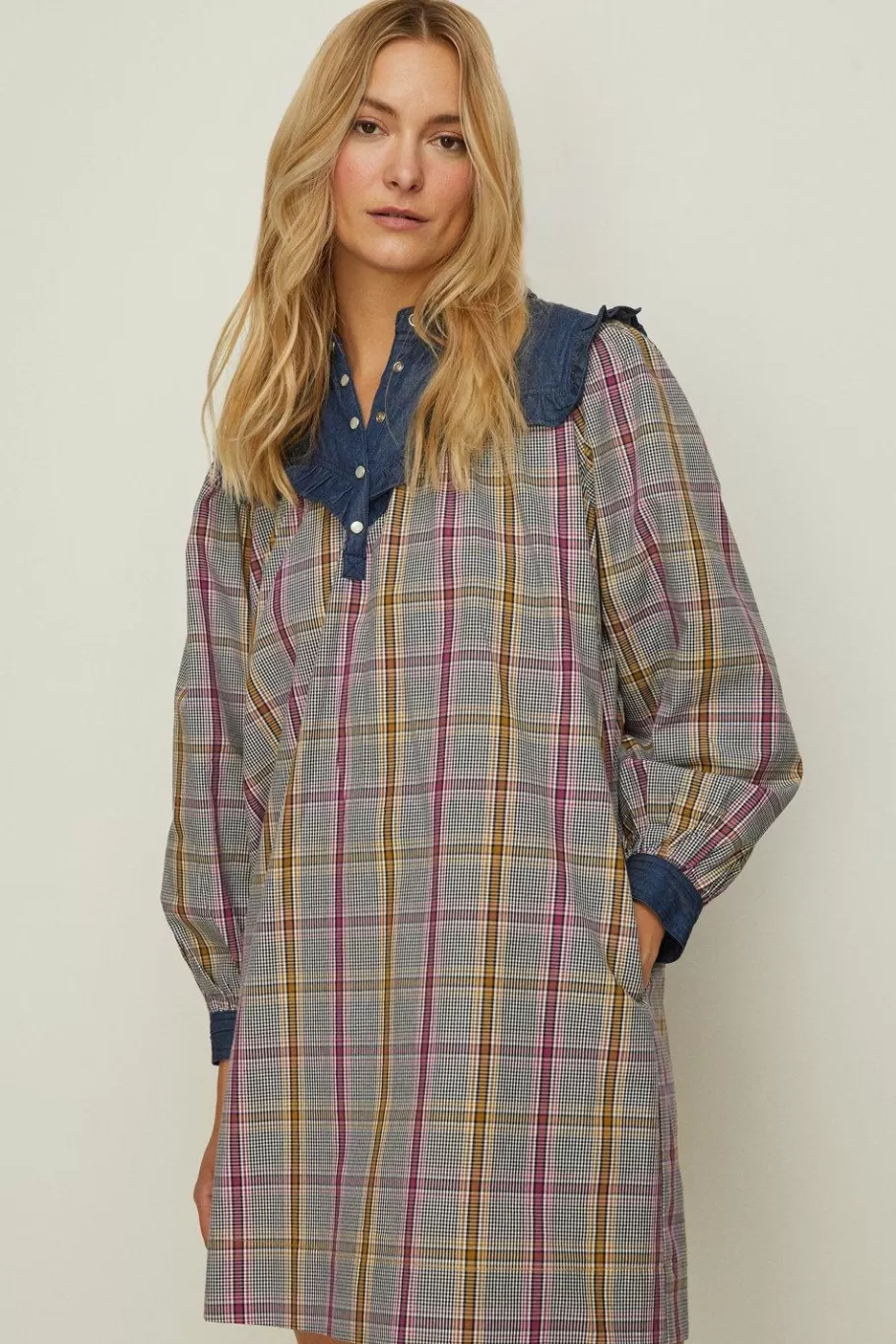 Oasis Frill Check Shirt Dress Multi Fashion