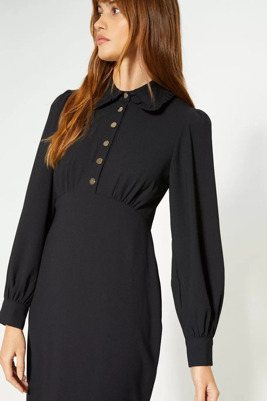 Oasis Frill Collar Soft Tailored Midi Dress Black New