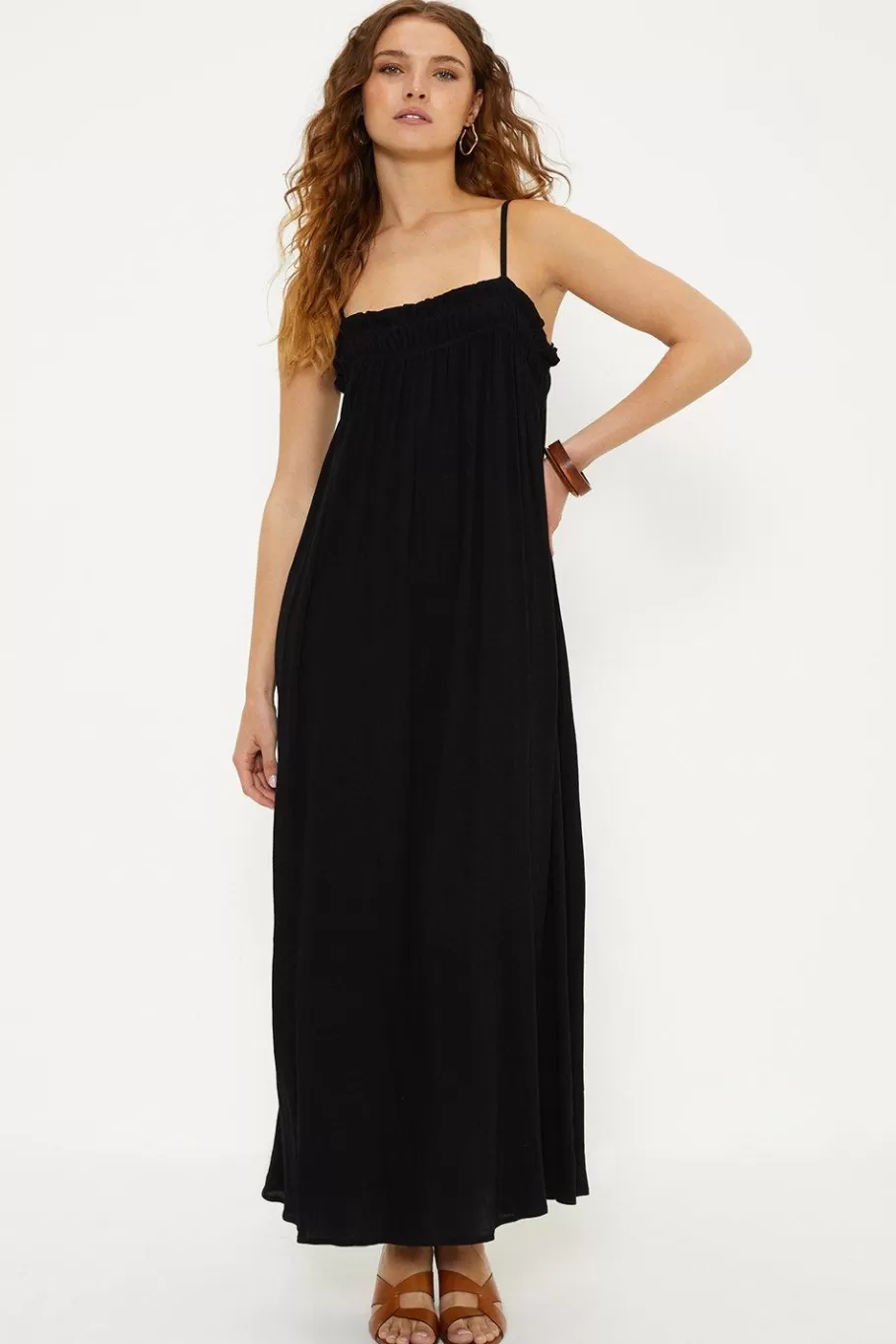 Oasis Frill Crinkle Midi Dress Black Cheap