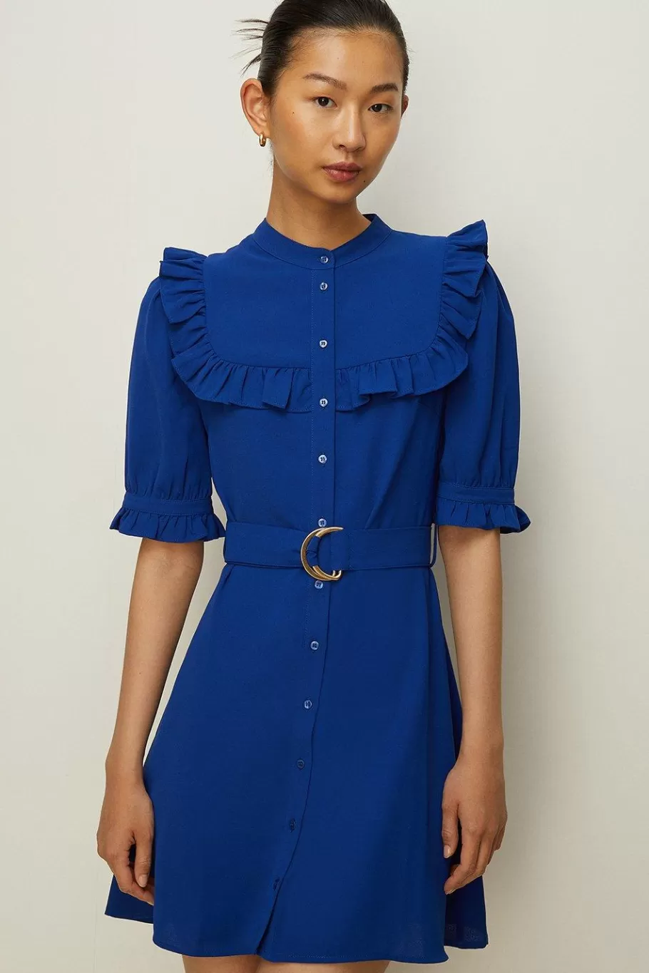 Oasis Frill Detail Belted Crepe Skater Dress Cobalt Outlet