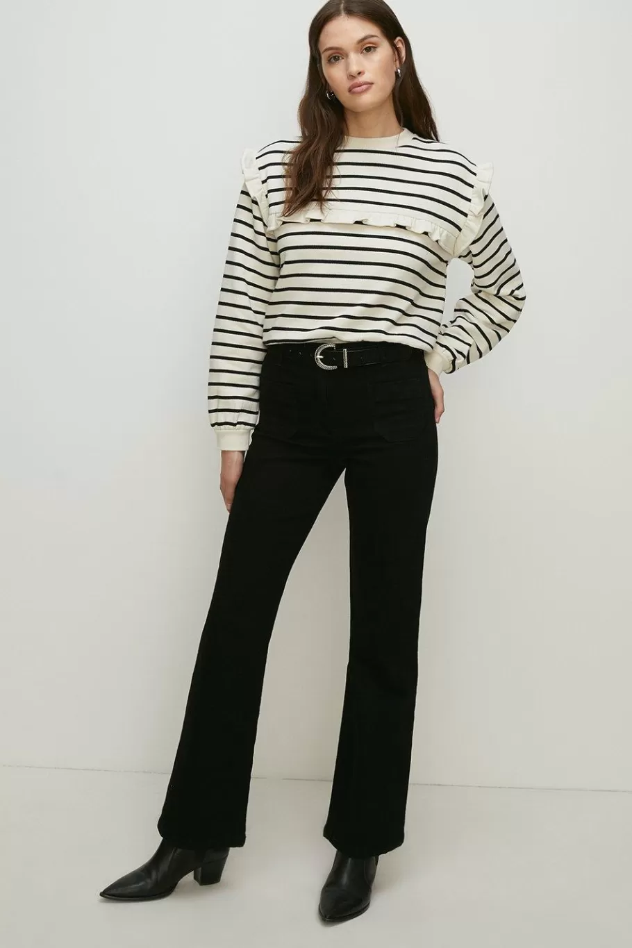 Oasis Frill Insert Stripe Sweatshirt Ivory Best Sale