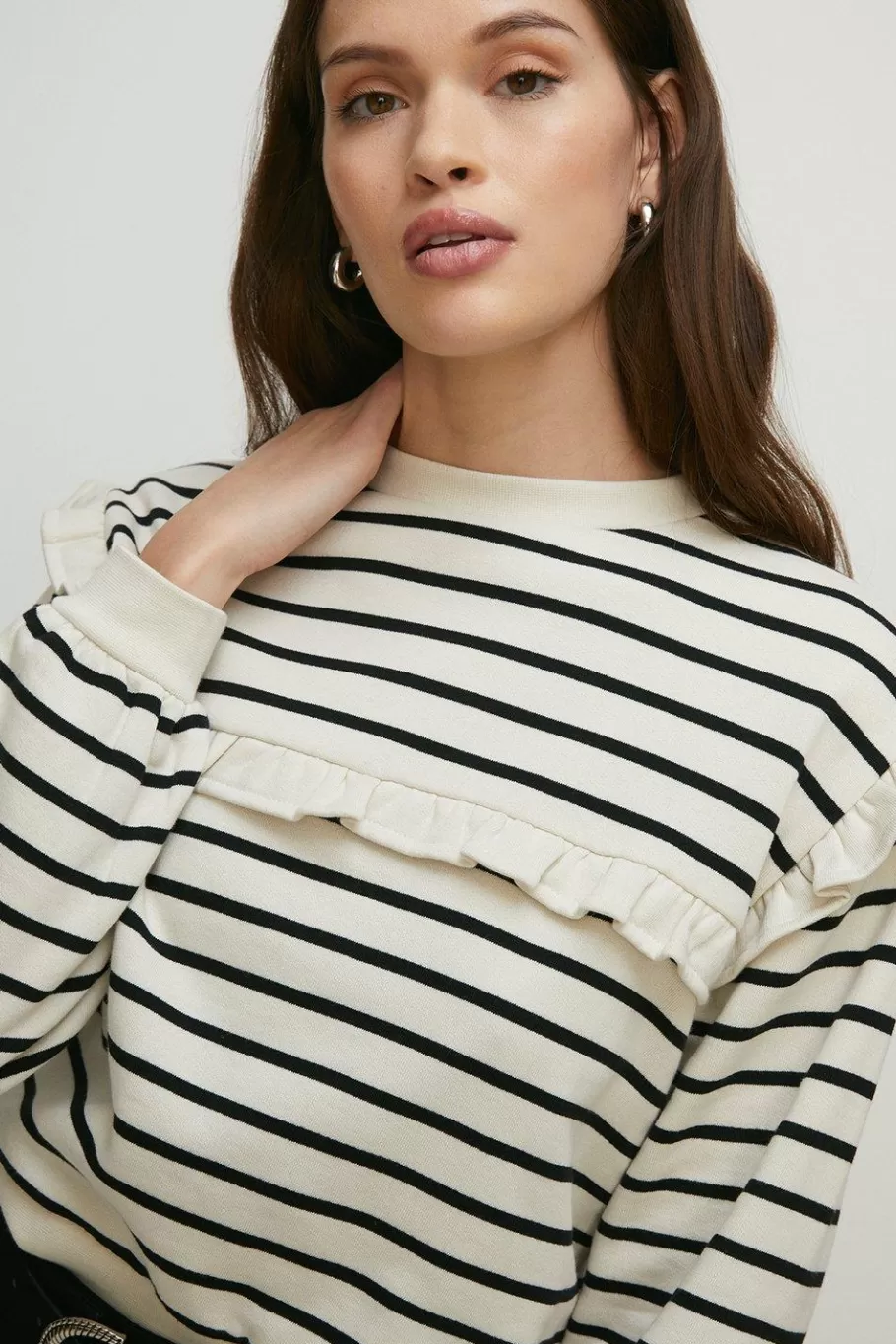 Oasis Frill Insert Stripe Sweatshirt Ivory Best Sale