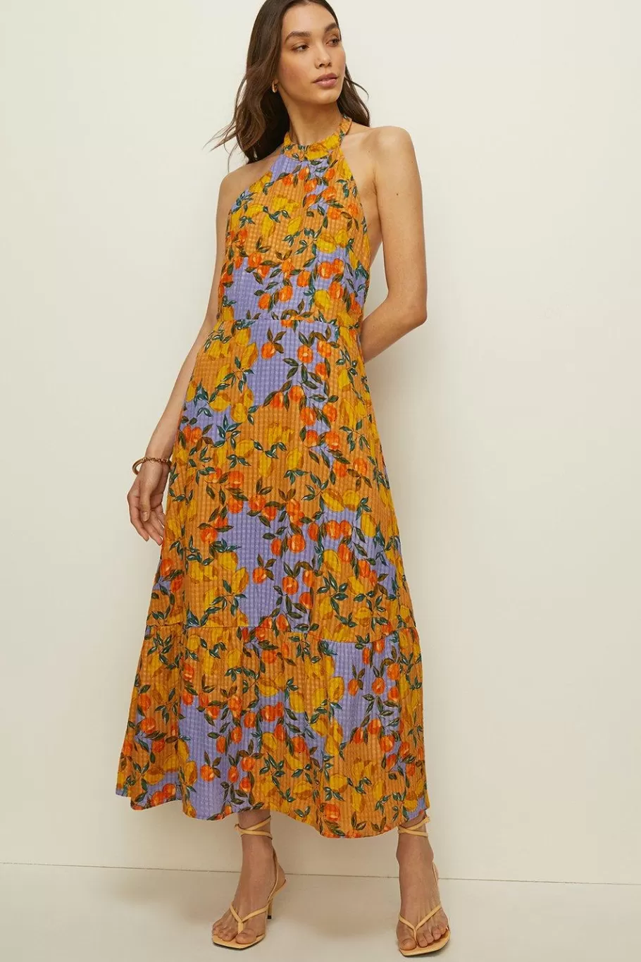 Oasis Fruit Print Halter Midi Dress Multi Shop