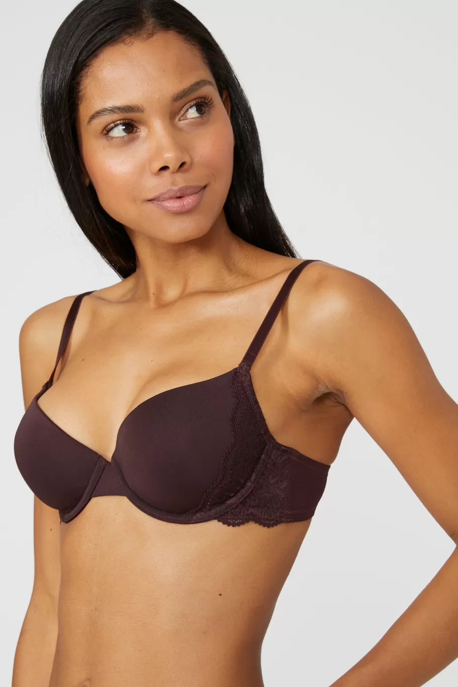 Oasis Gorgeous Smooth Lace T-Shirt Bra Chocolate Flash Sale