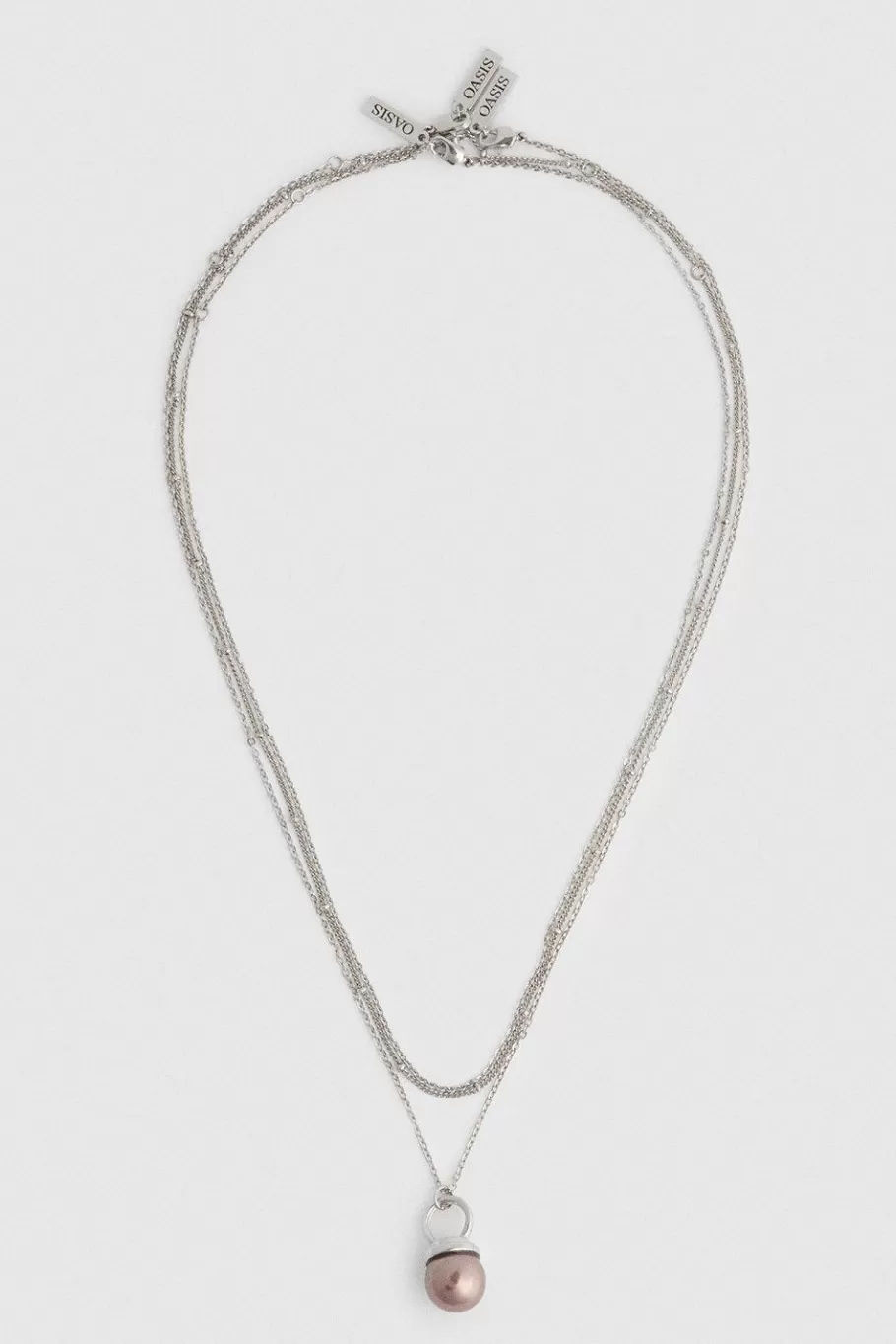 Oasis Gunmetal Pearl Chain Three Row Necklace Silver Store