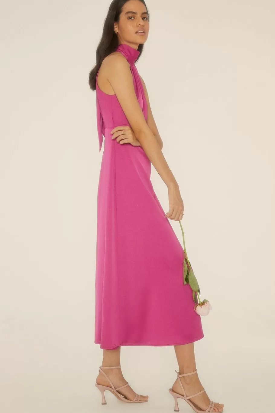 Oasis Halter Neck Midi Dress Magenta Outlet