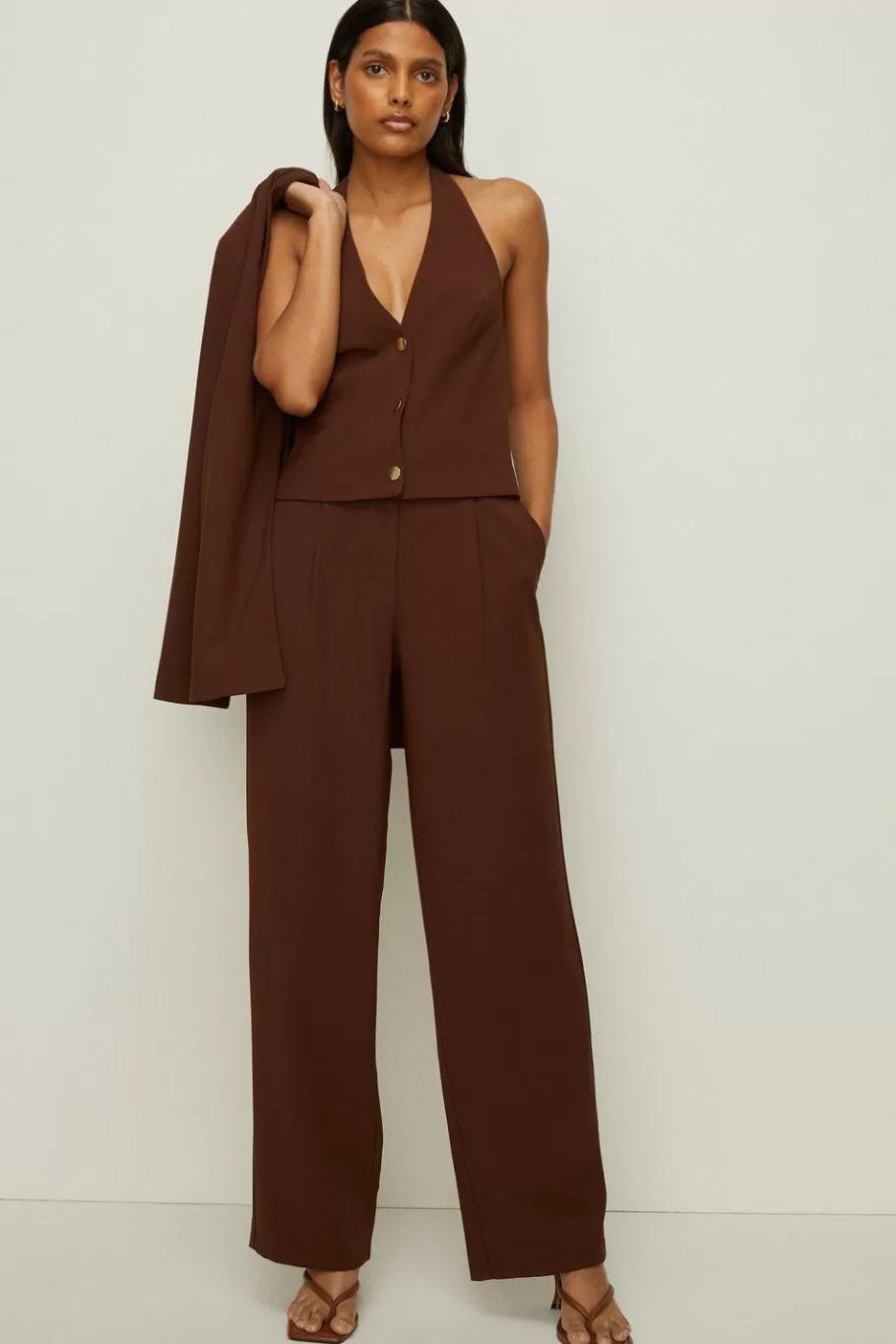 Oasis Halter Neck Tailored Top Brown Clearance