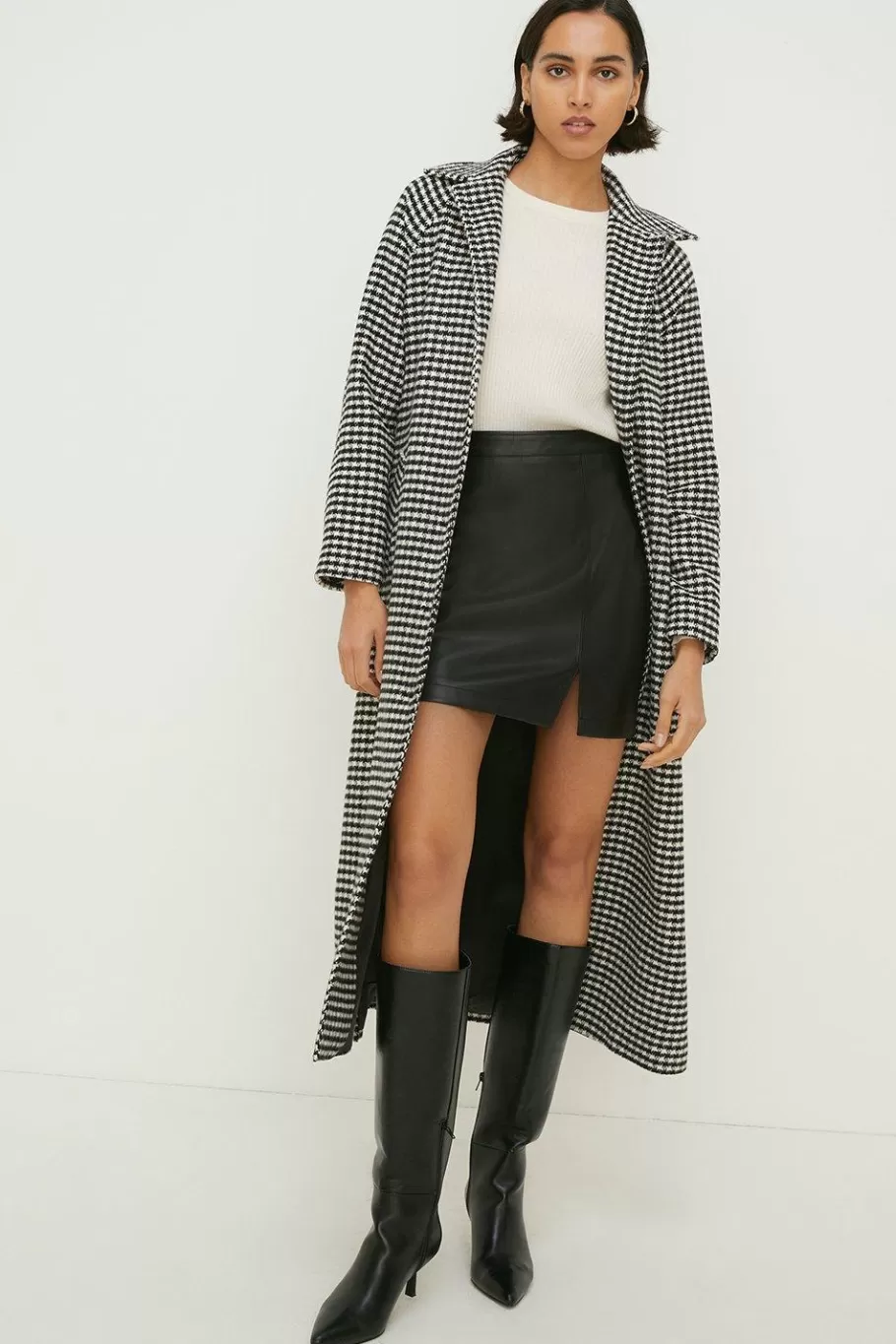 Oasis Houndstooth Check Belted Coat Mono Best Sale