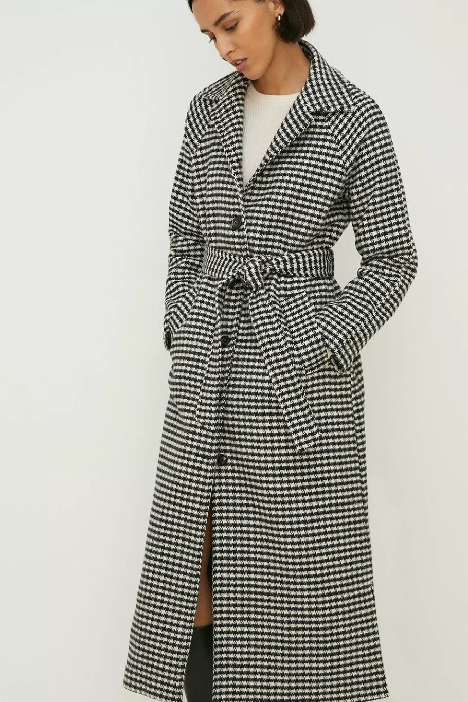 Oasis Houndstooth Check Belted Coat Mono Best Sale