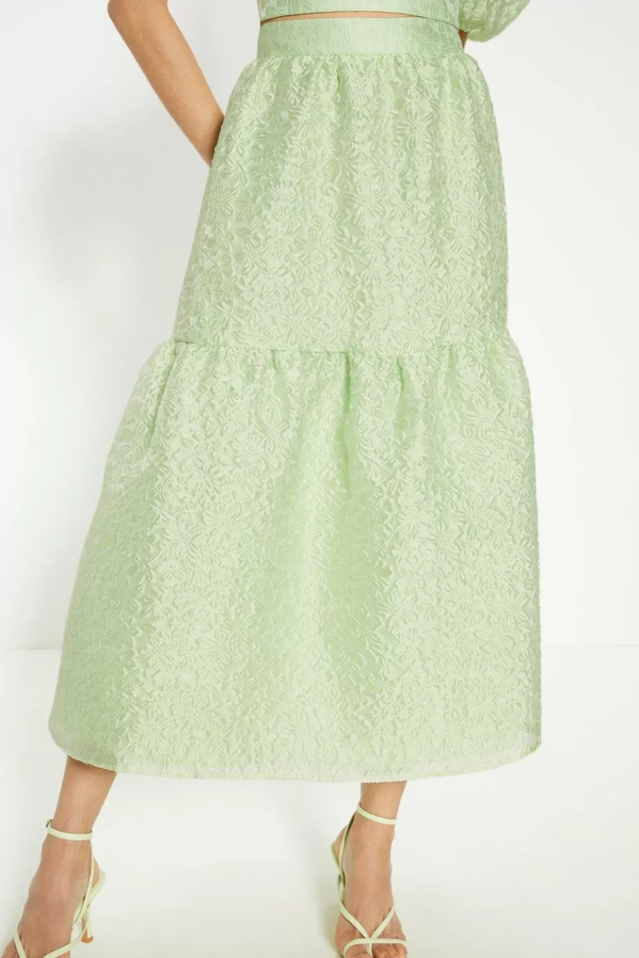 Oasis Jacquard Tiered Midi Skirt Green Discount