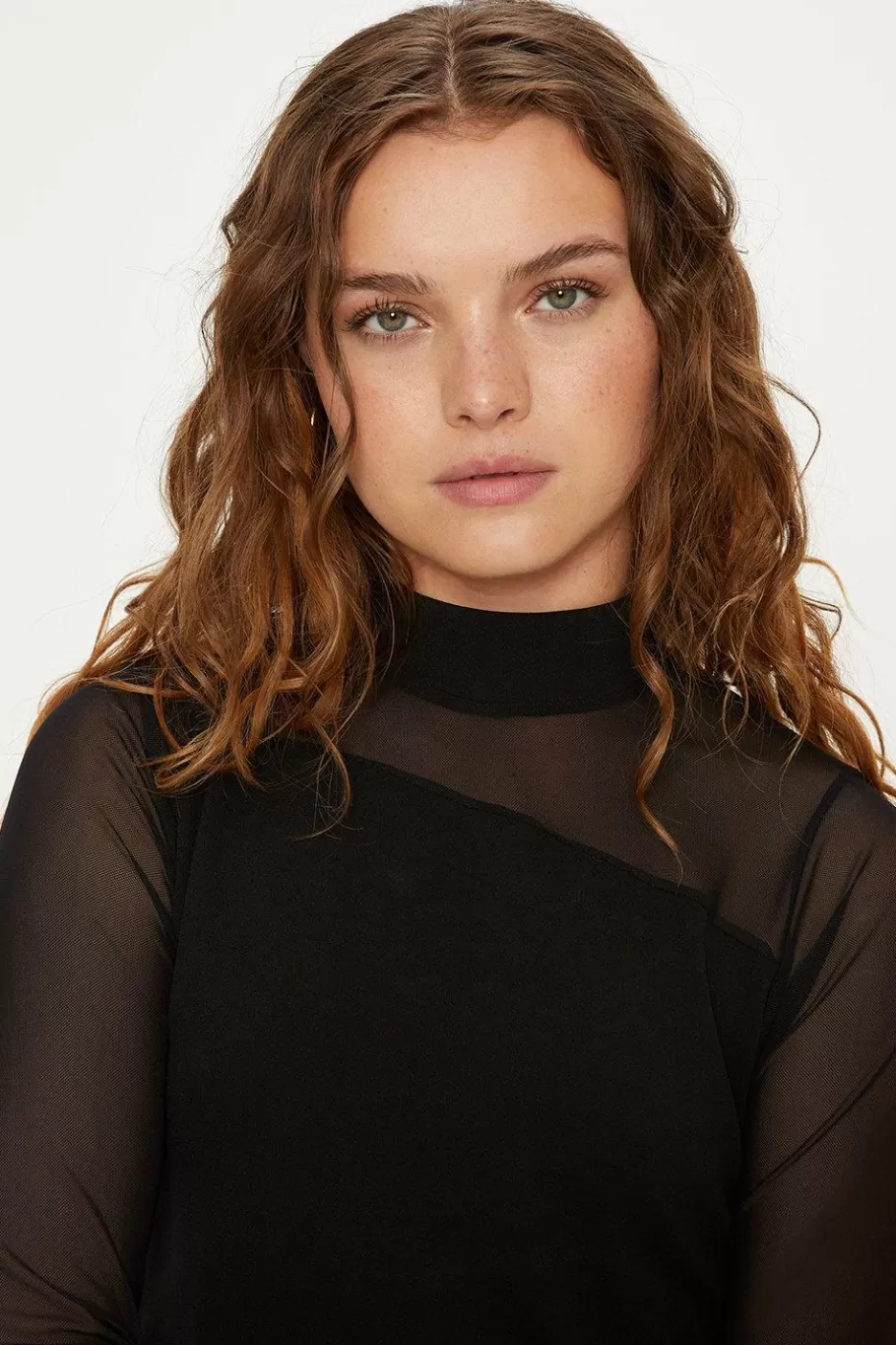 Oasis Jersey Crepe Mesh Detail Funnel Top Black Clearance