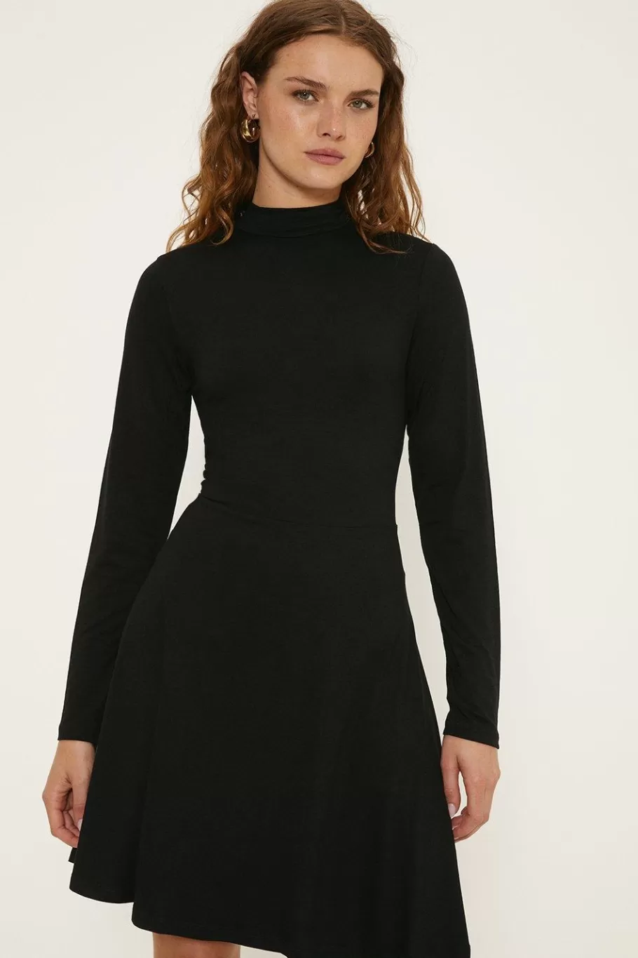 Oasis Jersey Funnel Neck Long Sleeve Mini Dress Black Sale