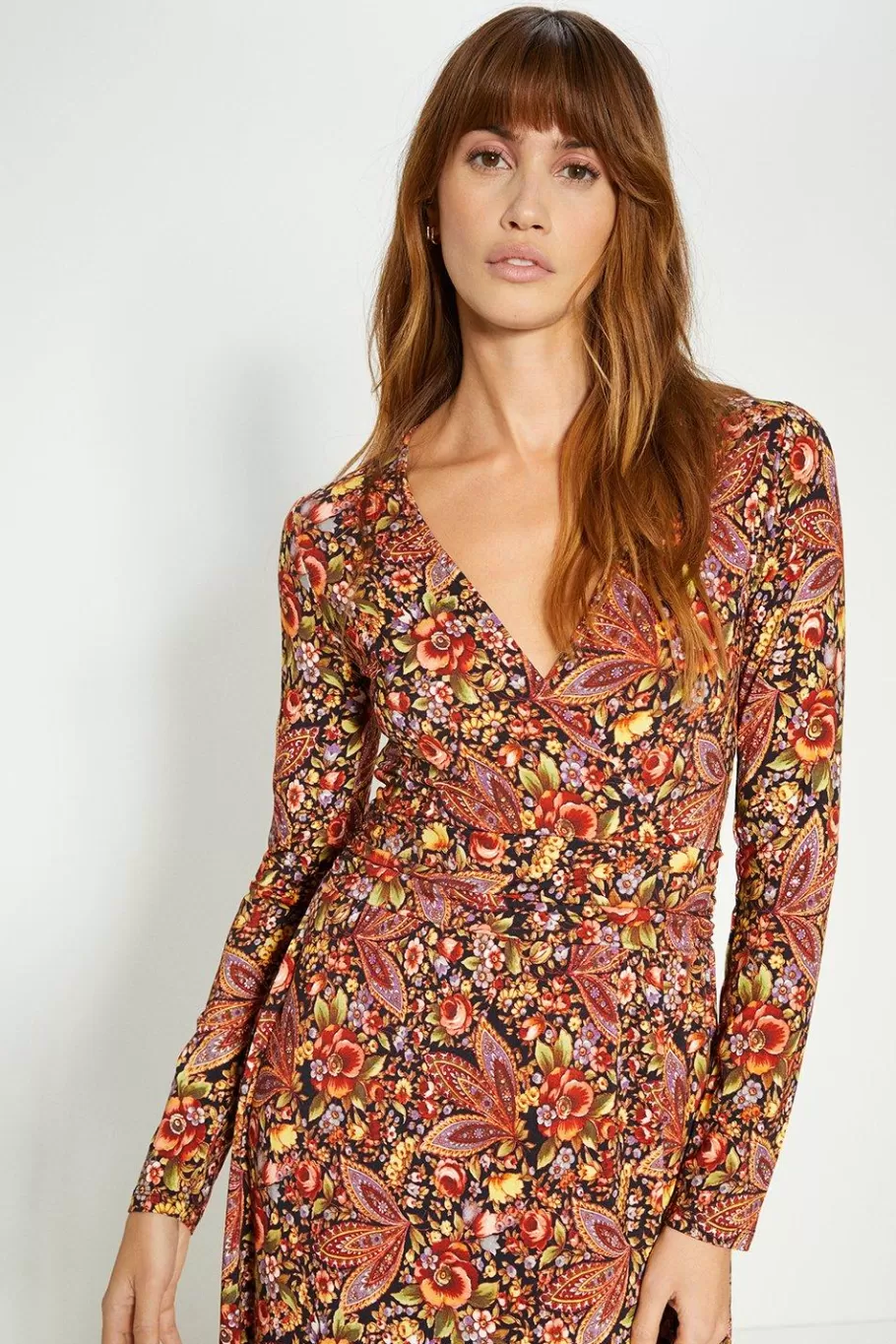 Oasis Jersey Paisley Print Wrap Midi Dress Red Store