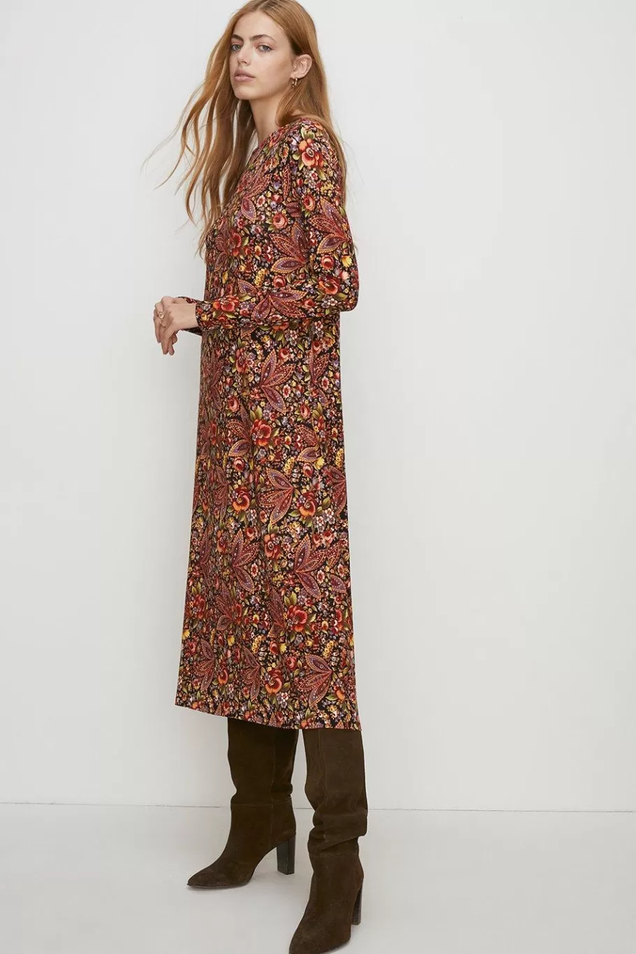 Oasis Jersey Paisley Scoop Back Midi Dress Red Cheap