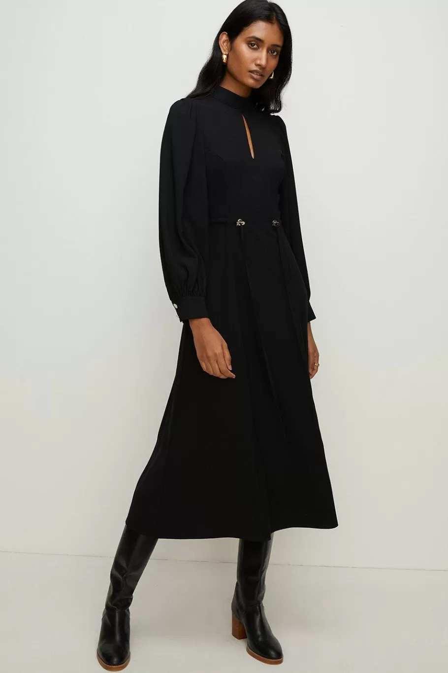 Oasis Keyhole Soft Tailored Crepe Midi Dress Black Clearance