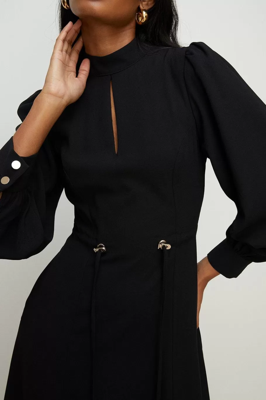 Oasis Keyhole Soft Tailored Crepe Midi Dress Black Clearance