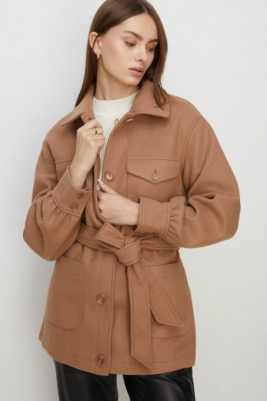 Oasis Knit Back Pocket Detail Overshirt Jacket Camel Flash Sale