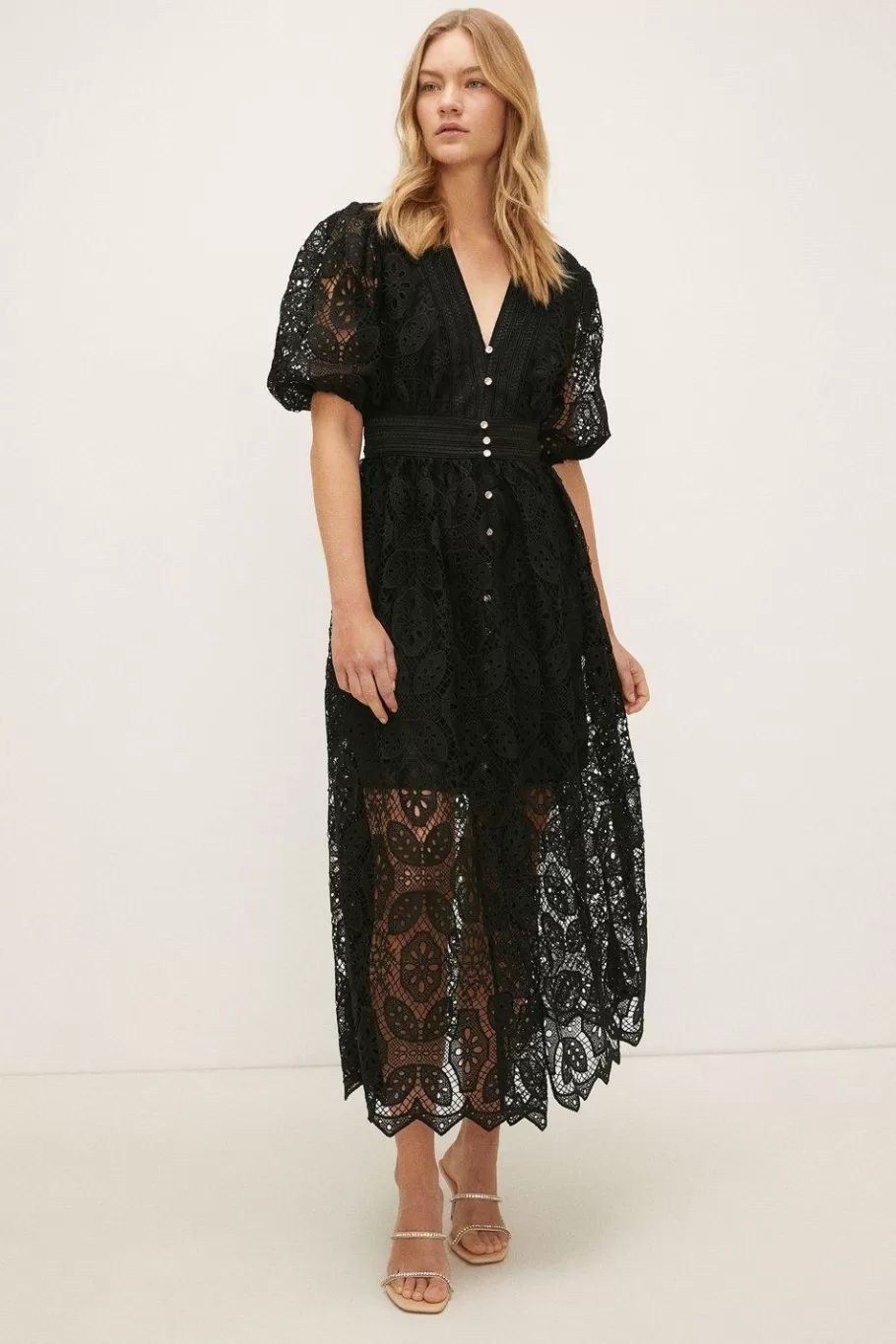 Oasis Lace Button Through Midaxi Dress Black Sale