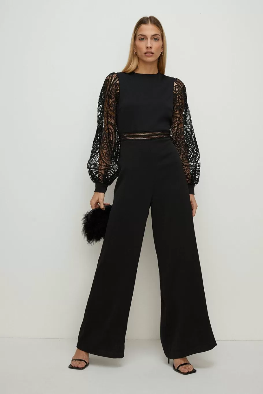 Oasis Lace Detail Wide Leg Jumpsuit Black Cheap