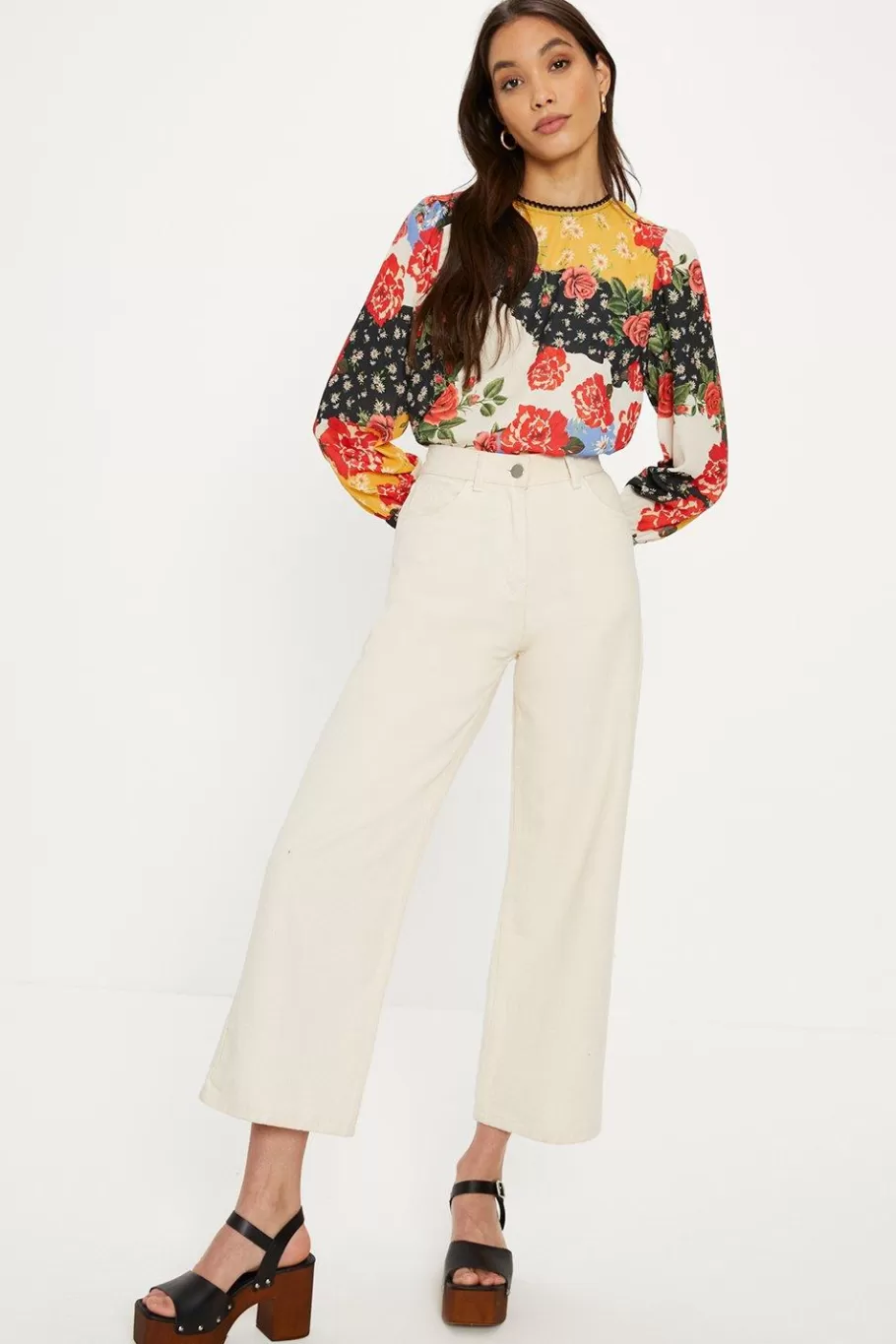 Oasis Lace Trim Long Sleeve Floral Print Blouse Multi Flash Sale