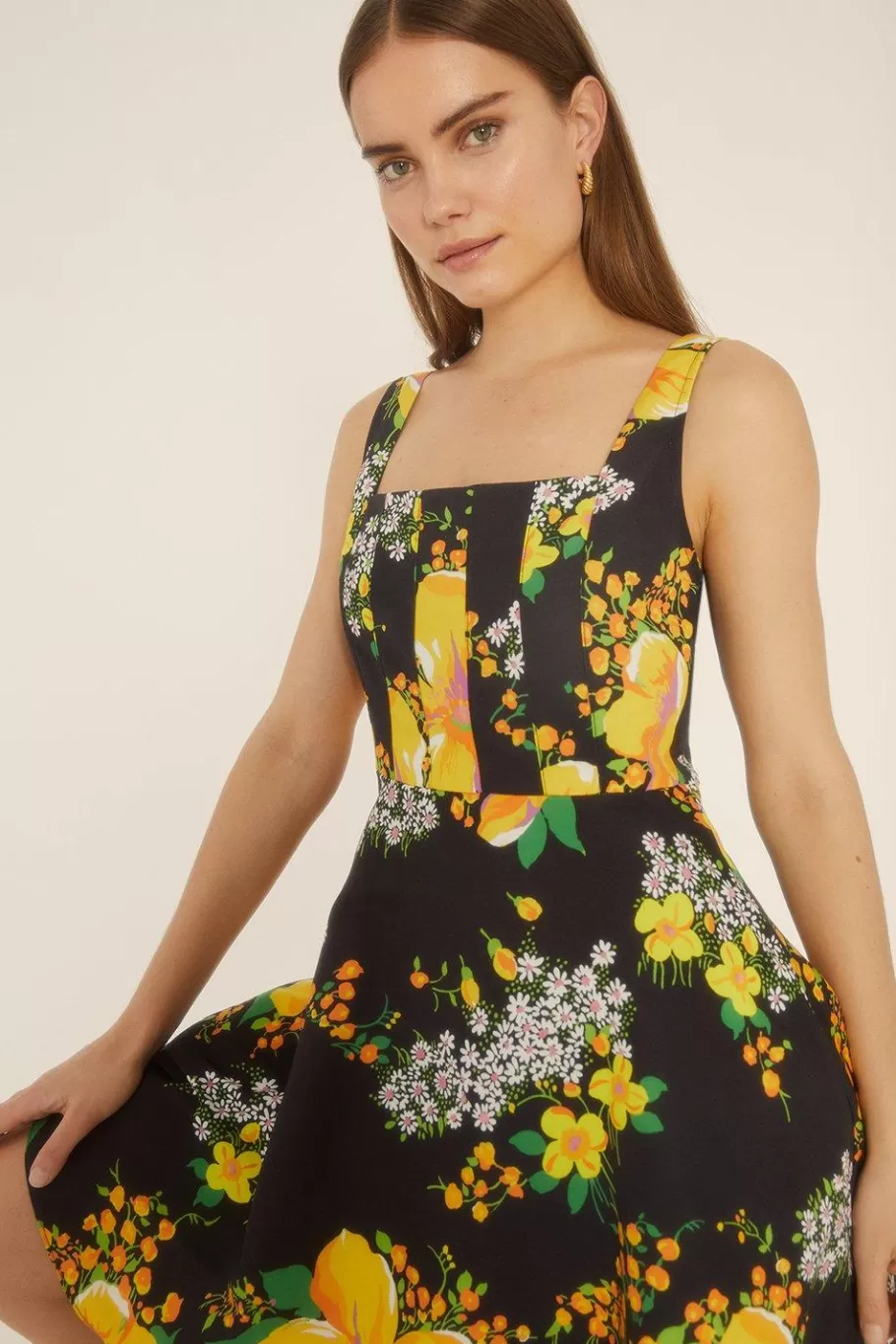 Oasis Large Floral Bodice Pleat Mini Dress Black Shop