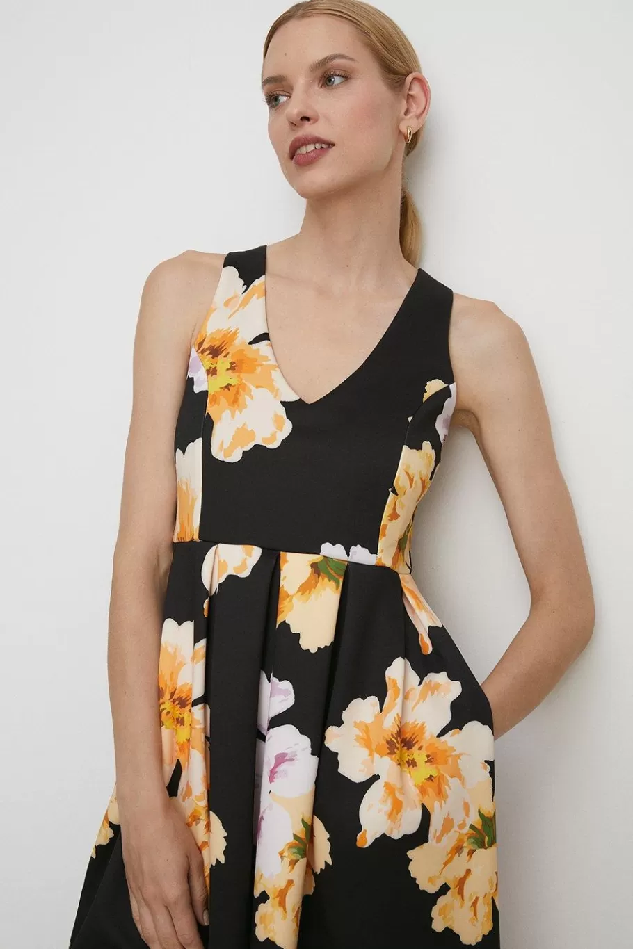 Oasis Large Floral Cross Back Scuba Midi Dress Black Best