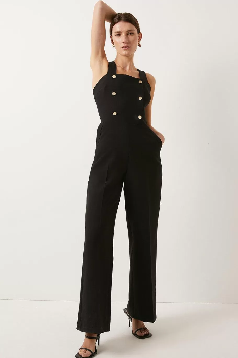 Oasis Laura Whitmore Premium Button Detail Wide Leg Jumpsuit Pink Discount