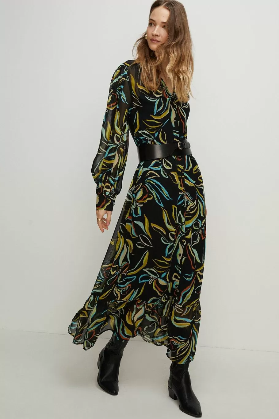 Oasis Leafy Floral Belted Midi Shirt Dress Multi Cheap