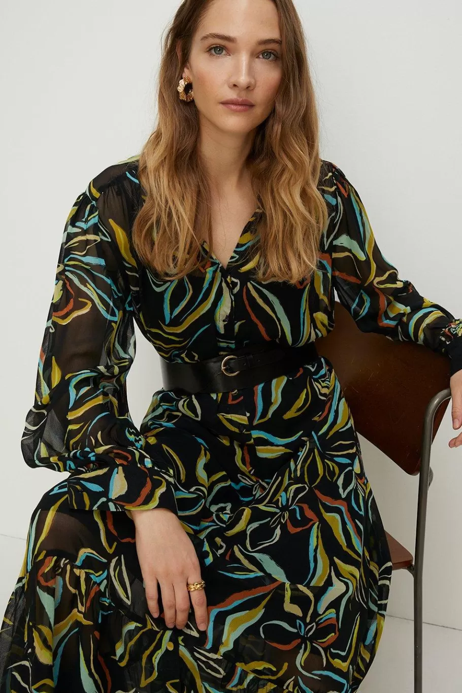 Oasis Leafy Floral Belted Midi Shirt Dress Multi Cheap