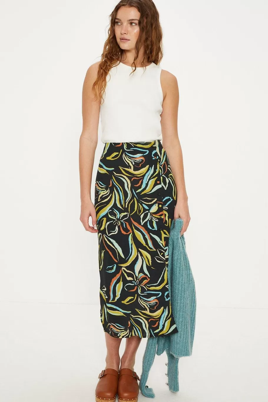 Oasis Leafy Floral Printed Midi Skirt Multi Outlet