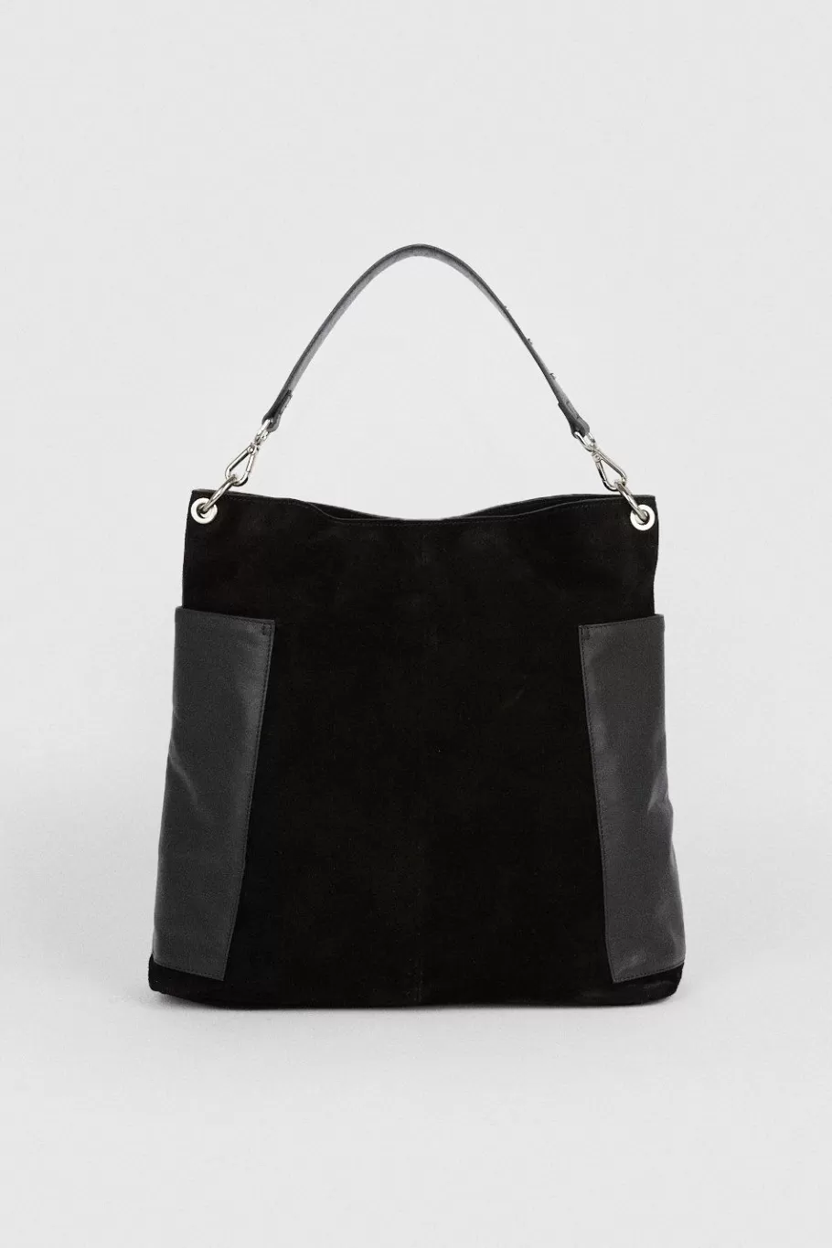 Oasis Leather And Suede Stud Detail Tote Bag Black New