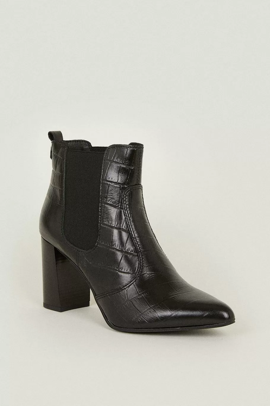 Oasis Leather Block Heel Croc Ankle Boot Black Shop