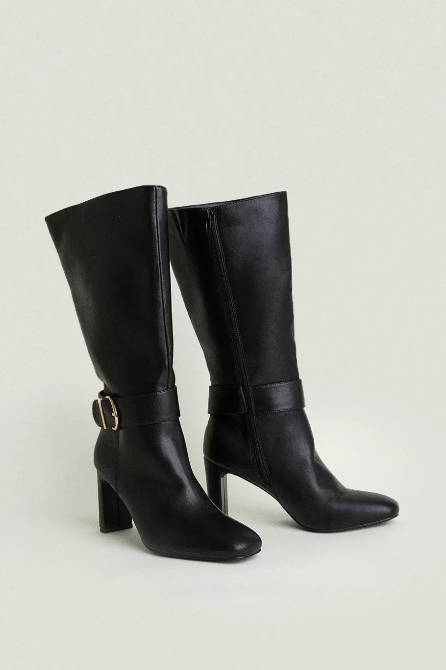 Oasis Leather Buckle Strap High Leg Boot Black Hot