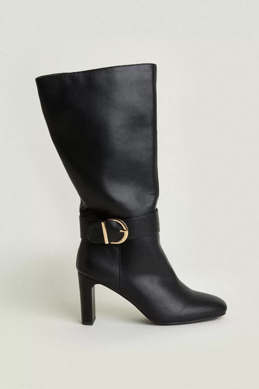 Oasis Leather Buckle Strap High Leg Boot Black Hot