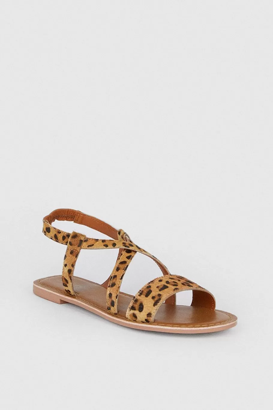 Oasis Leather Cross Over Flat Sandals Leopard Flash Sale