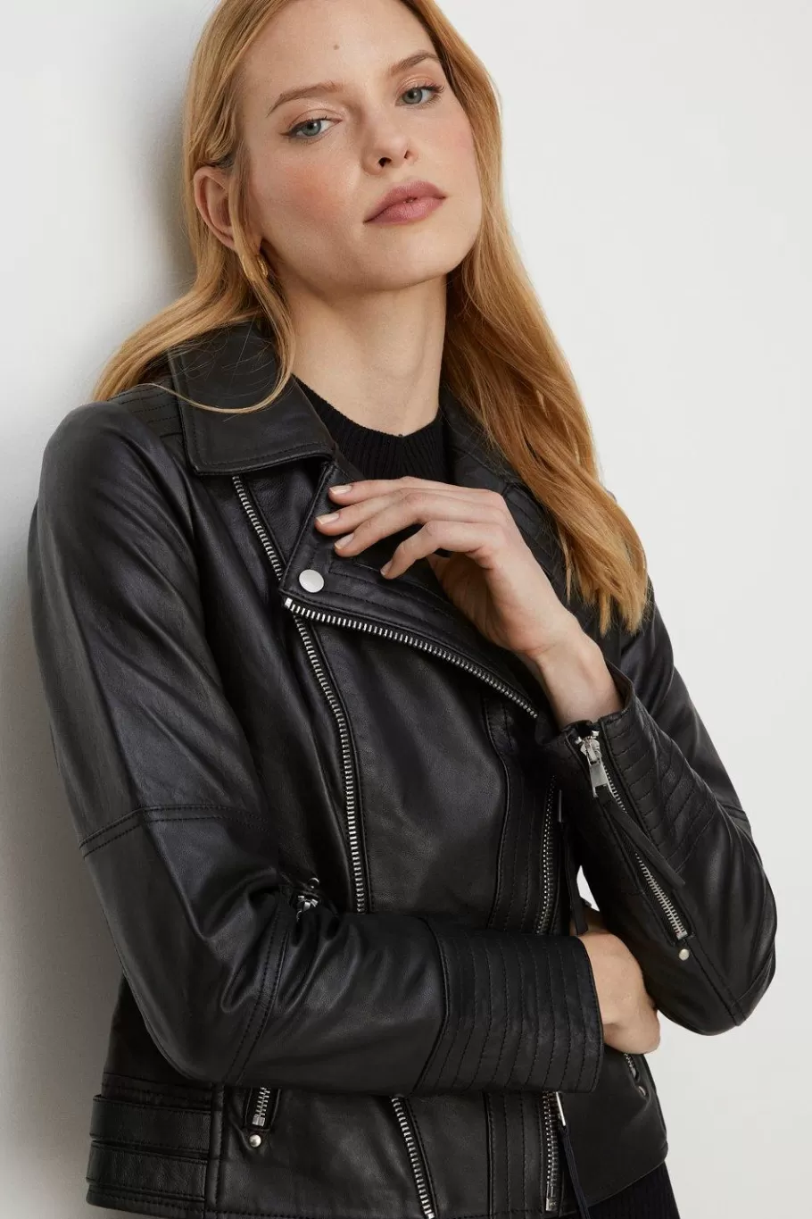 Oasis Leather Detail Biker Jacket Black Sale