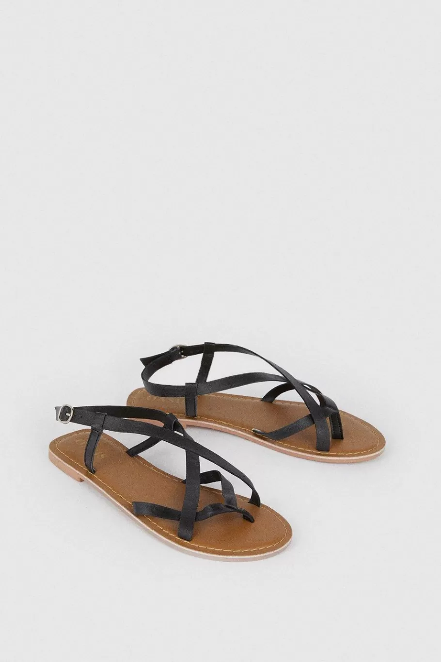 Oasis Leather Multi Strap Flat Sandals Black Outlet