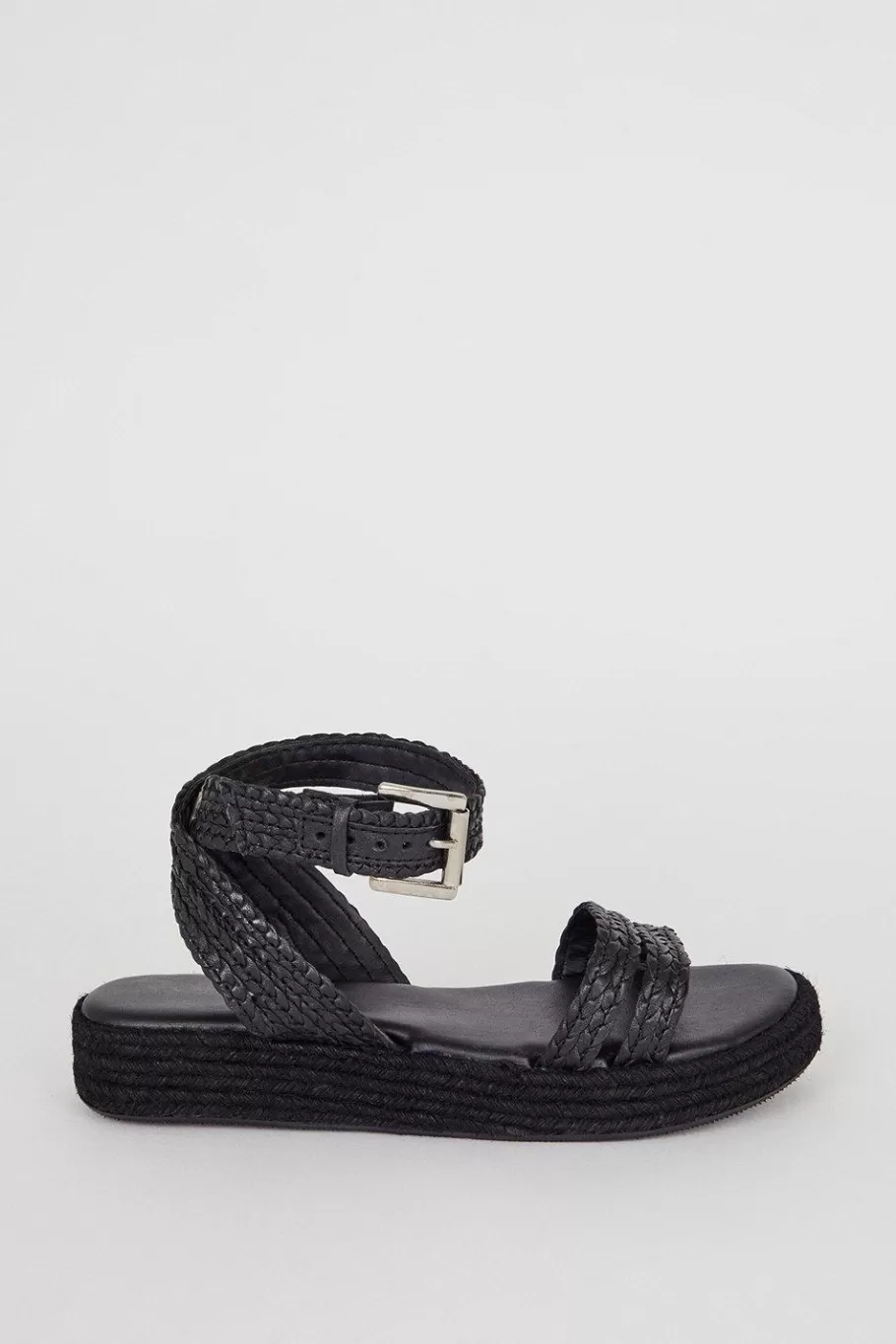 Oasis Leather Plaited Double Strap Sandals Black Fashion