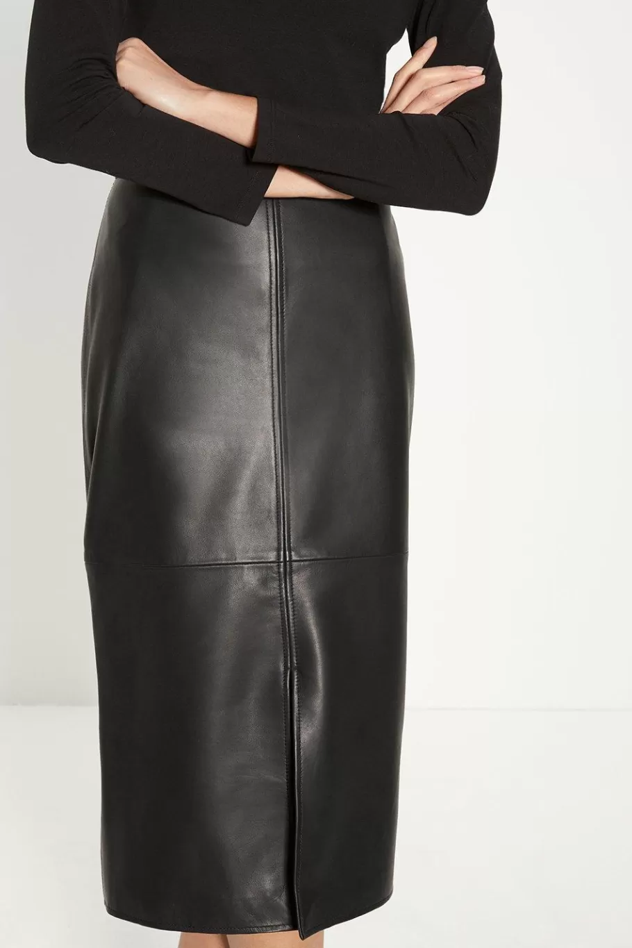 Oasis Leather Split Detail Midi Skirt Black New