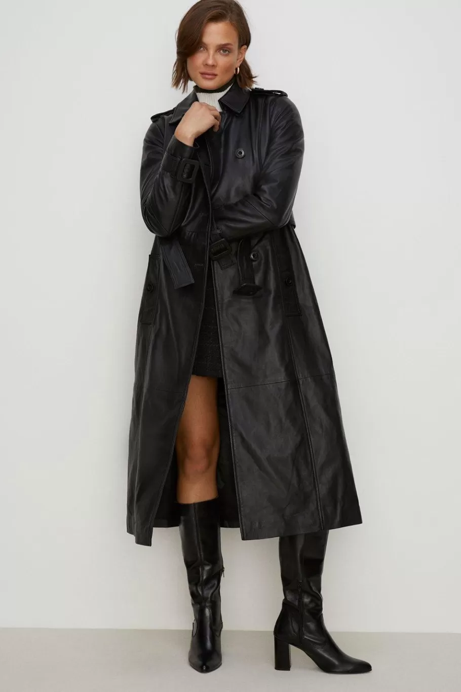 Oasis Leather Trench Coat Black Best Sale