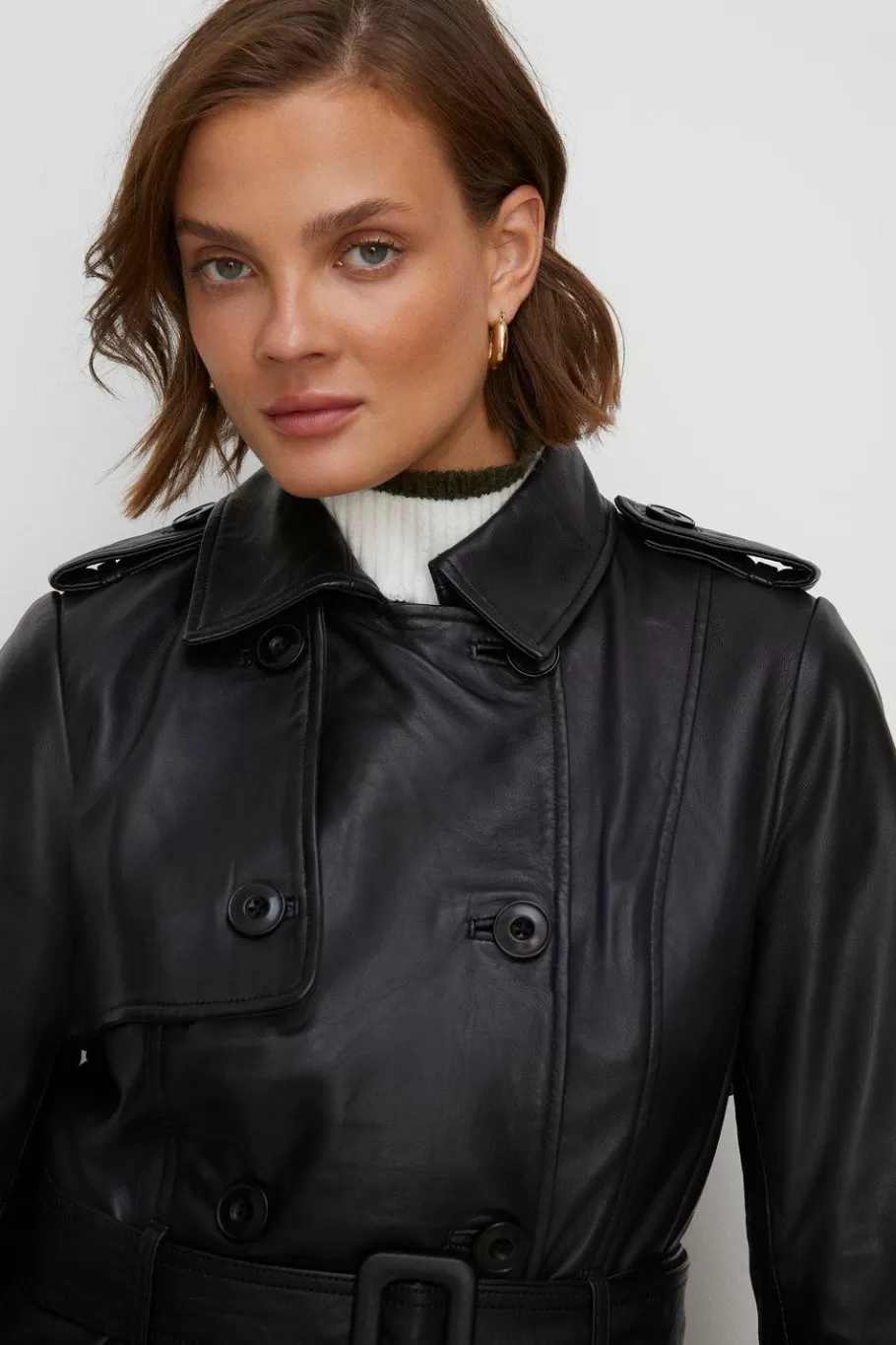 Oasis Leather Trench Coat Black Best Sale