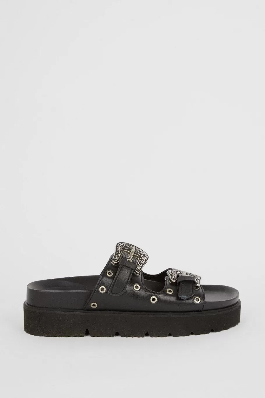 Oasis Leather Western Studded Flatform Sandal Black Best Sale