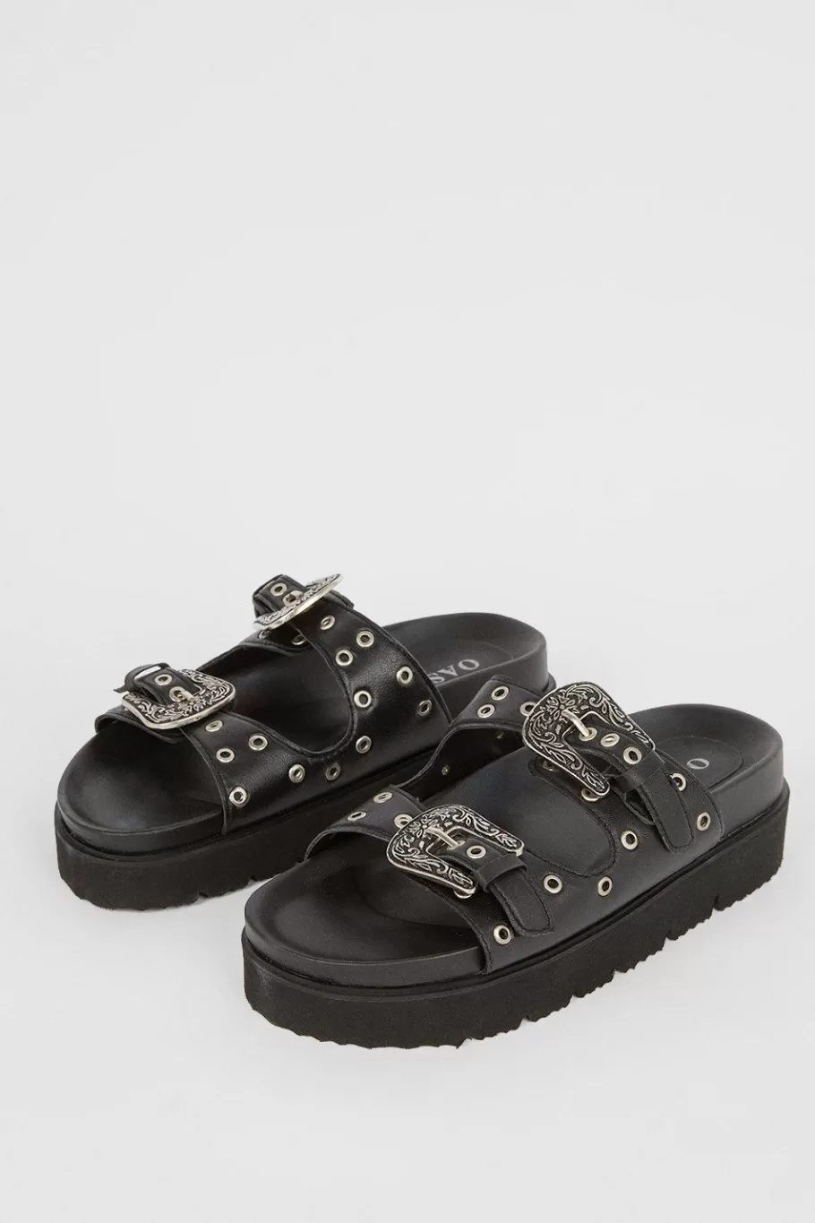 Oasis Leather Western Studded Flatform Sandal Black Best Sale